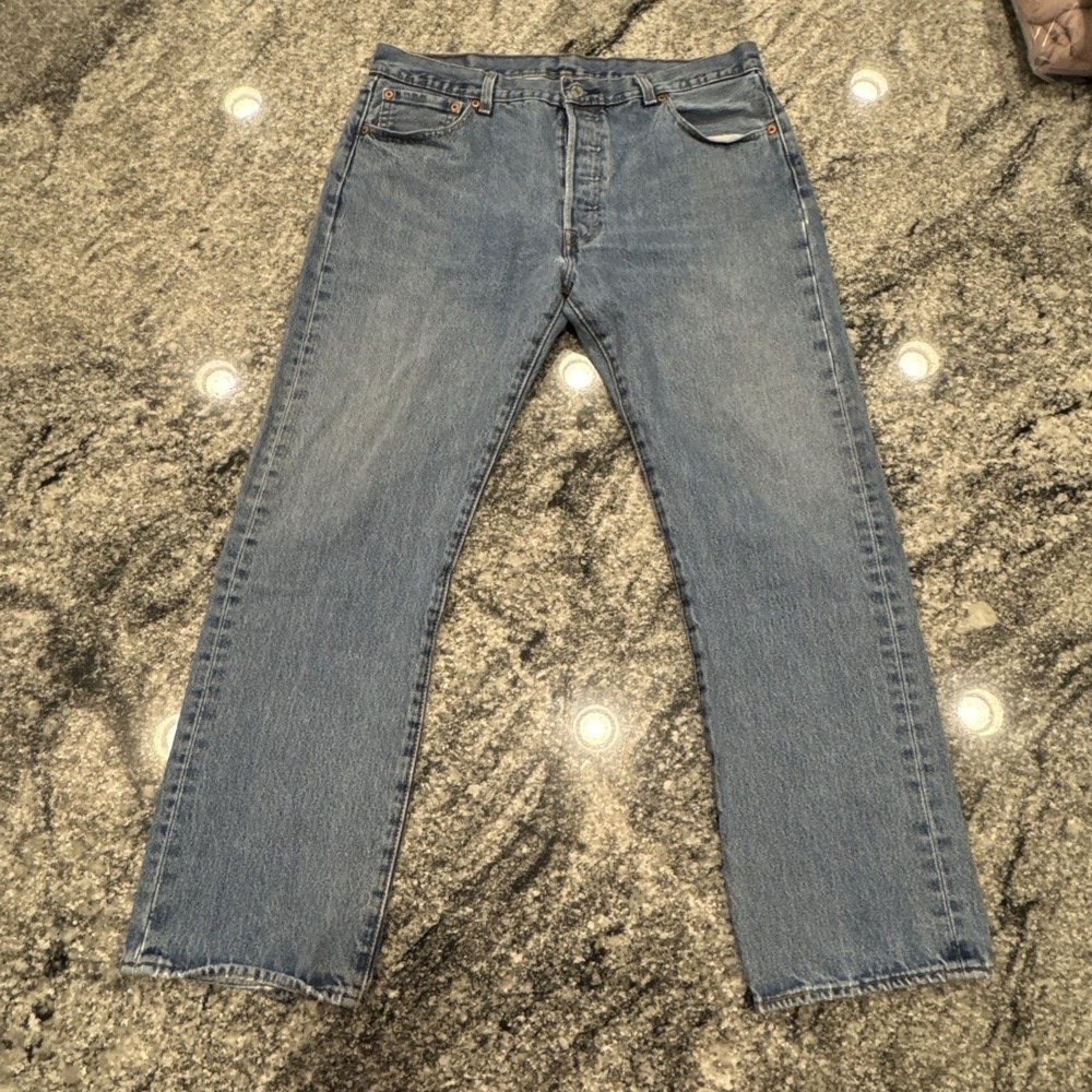 Levis 501 Jeans Mens 36x29 Blue Denim Pants Button Fly Straight Classic Faded